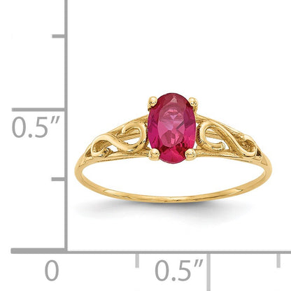 14k Madi K 6x4mm Oval Synthetic Ruby Birthstone Size 5 Ring