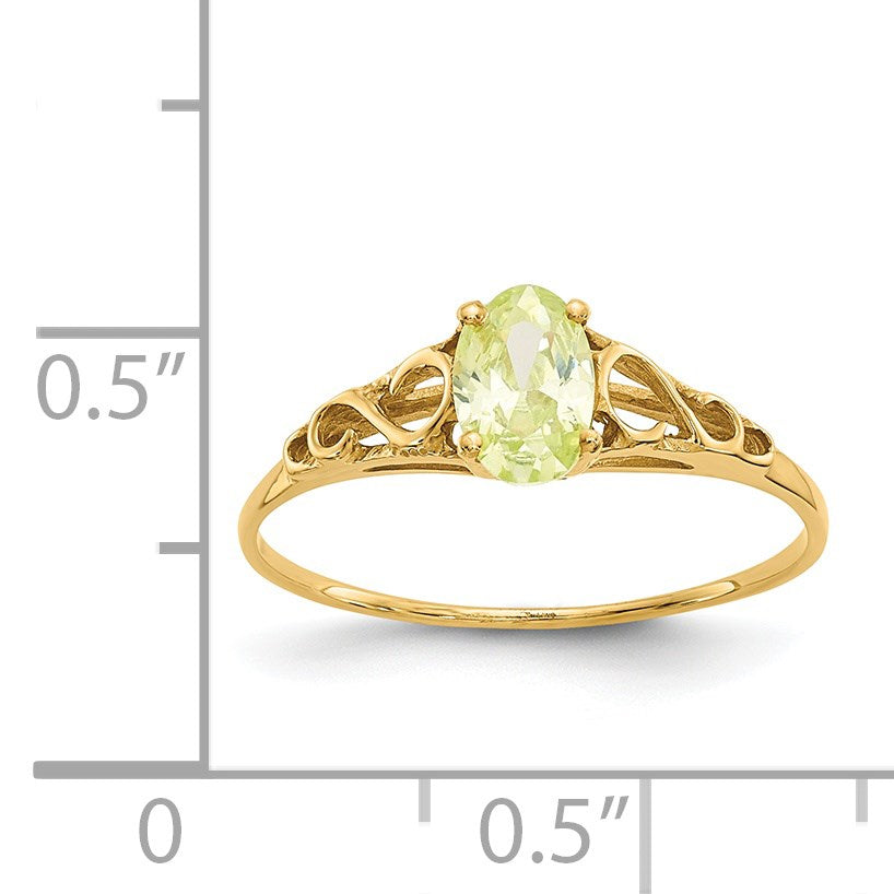 14k Madi K 6x4mm Oval Synthetic Peridot Birthstone Size 5 Ring