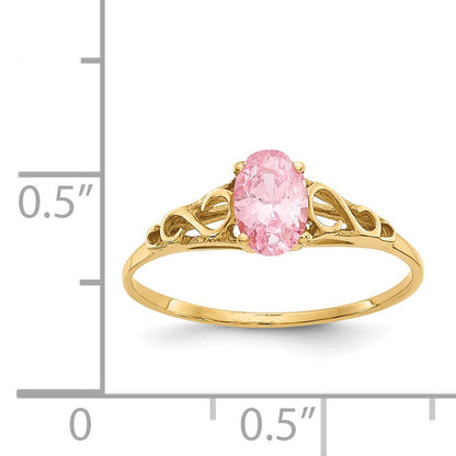 14k Madi K 6x4mm Oval Synthetic Rose Zircon Birthstone Size 5 Ring