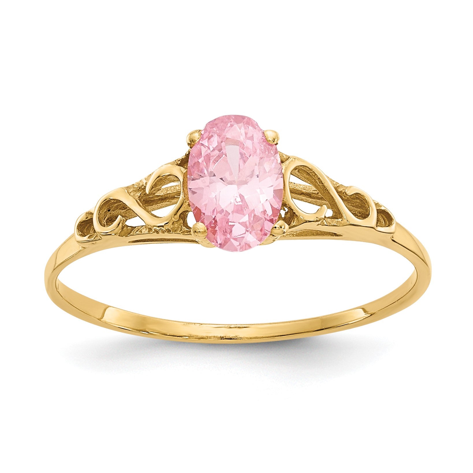 14k Madi K 6x4mm Oval Synthetic Rose Zircon Birthstone Size 5 Ring