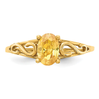 14k Madi K 6x4mm Oval Synthetic Citrine Birthstone Size 5 Ring