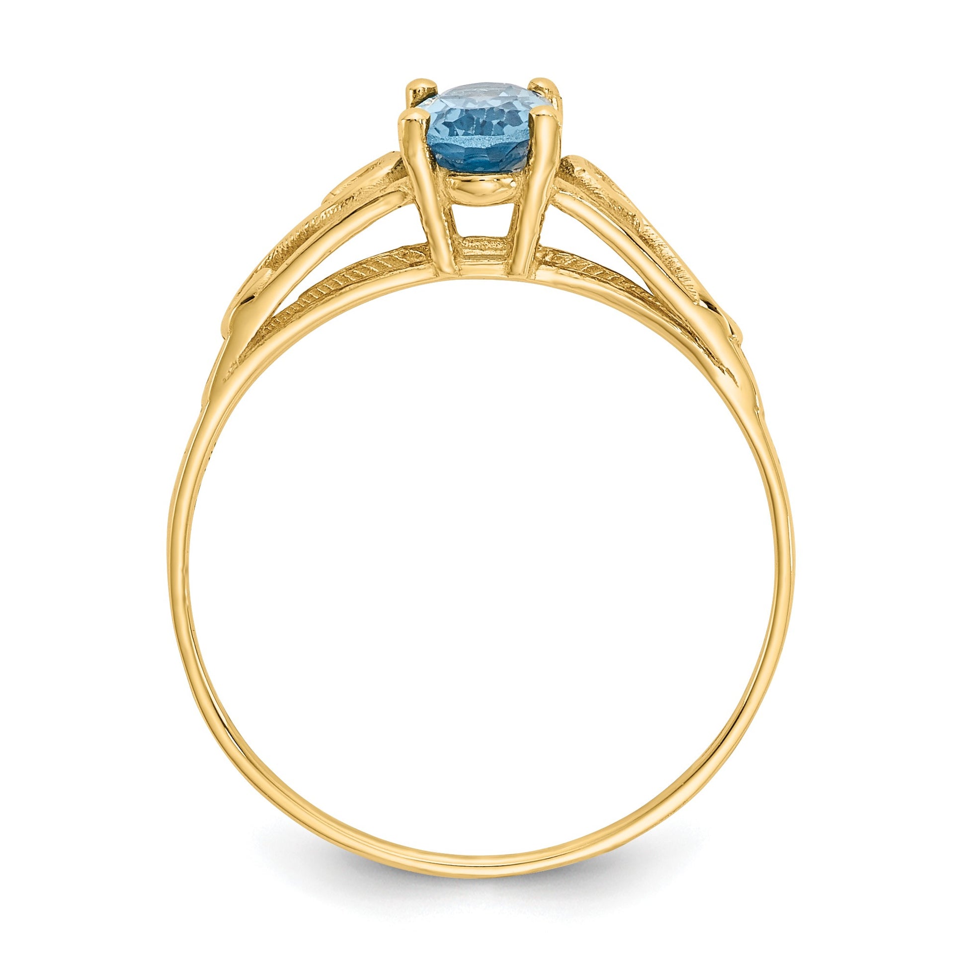 14k Madi K 6x4mm Oval Synthetic Blue Zircon Birthstone Size 5 Ring