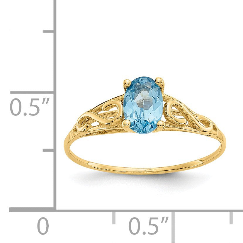 14k Madi K 6x4mm Oval Synthetic Blue Zircon Birthstone Size 5 Ring