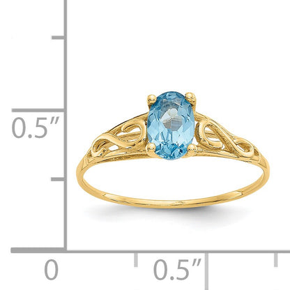 14k Madi K 6x4mm Oval Synthetic Blue Zircon Birthstone Size 5 Ring