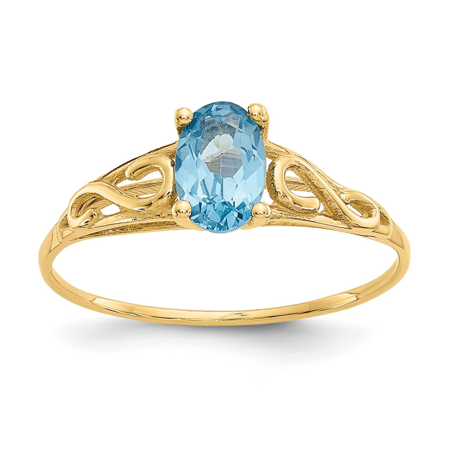 14k Madi K 6x4mm Oval Synthetic Blue Zircon Birthstone Size 5 Ring