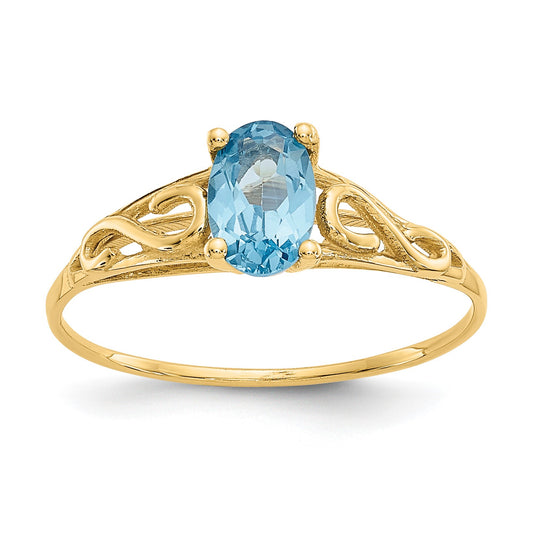 14k Madi K 6x4mm Oval Synthetic Blue Zircon Birthstone Size 5 Ring