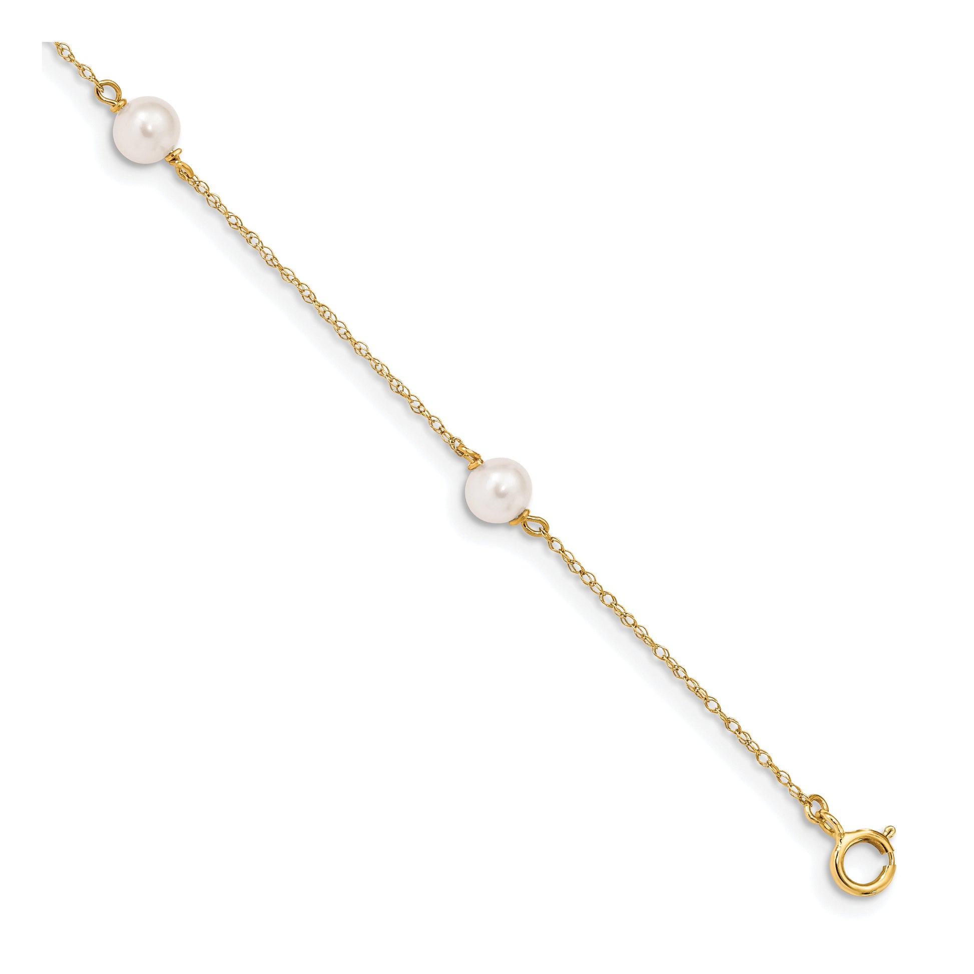 14k Madi K 5-6mm White Near-Round Freshwater Cultured Pearl 3-Station 6 inch Bracelet