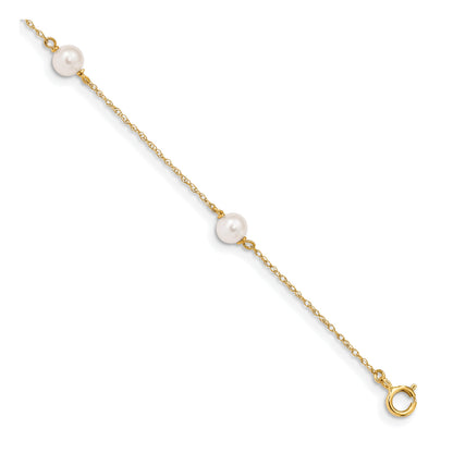 14k Madi K 5-6mm White Near-Round Freshwater Cultured Pearl 3-Station 6 inch Bracelet