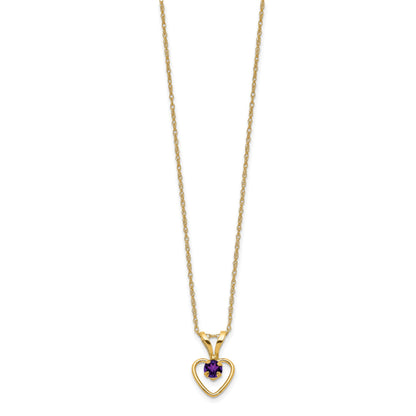 14k Madi K 3mm Amethyst Heart Birthstone 15 inch Necklace