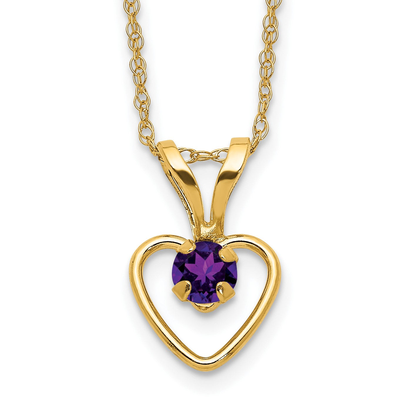 14k Madi K 3mm Amethyst Heart Birthstone 15 inch Necklace