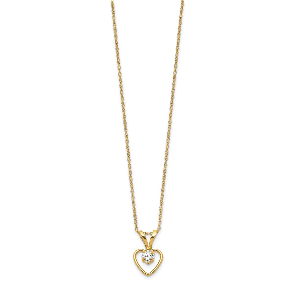 14k Madi K 3mm White Zircon Heart Birthstone Necklace