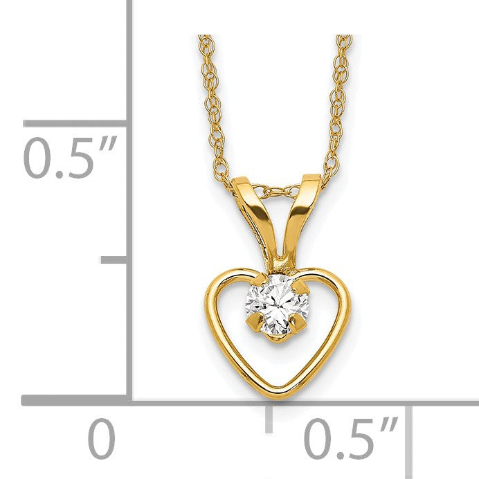 14k Madi K 3mm White Zircon Heart Birthstone 15 inch Necklace