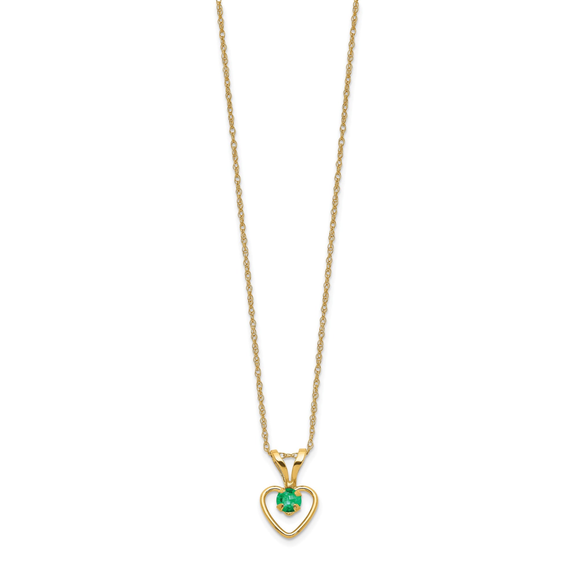 14k Madi K 3mm Emerald Heart Birthstone 15 inch Necklace
