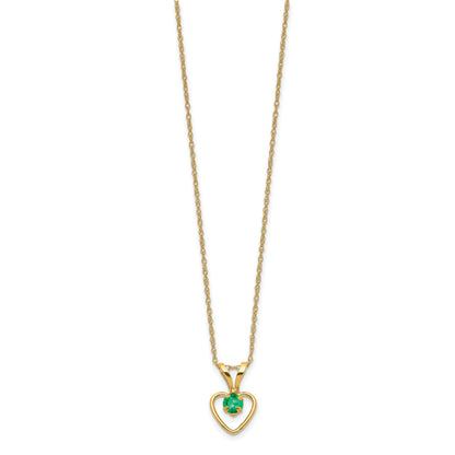 14k Madi K 3mm Emerald Heart Birthstone 15 inch Necklace