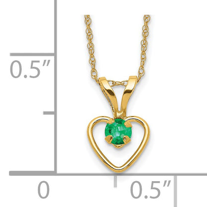 14k Madi K 3mm Emerald Heart Birthstone 15 inch Necklace