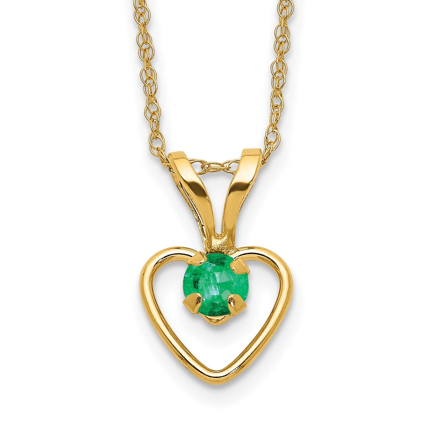 14k Madi K 3mm Emerald Heart Birthstone 15 inch Necklace