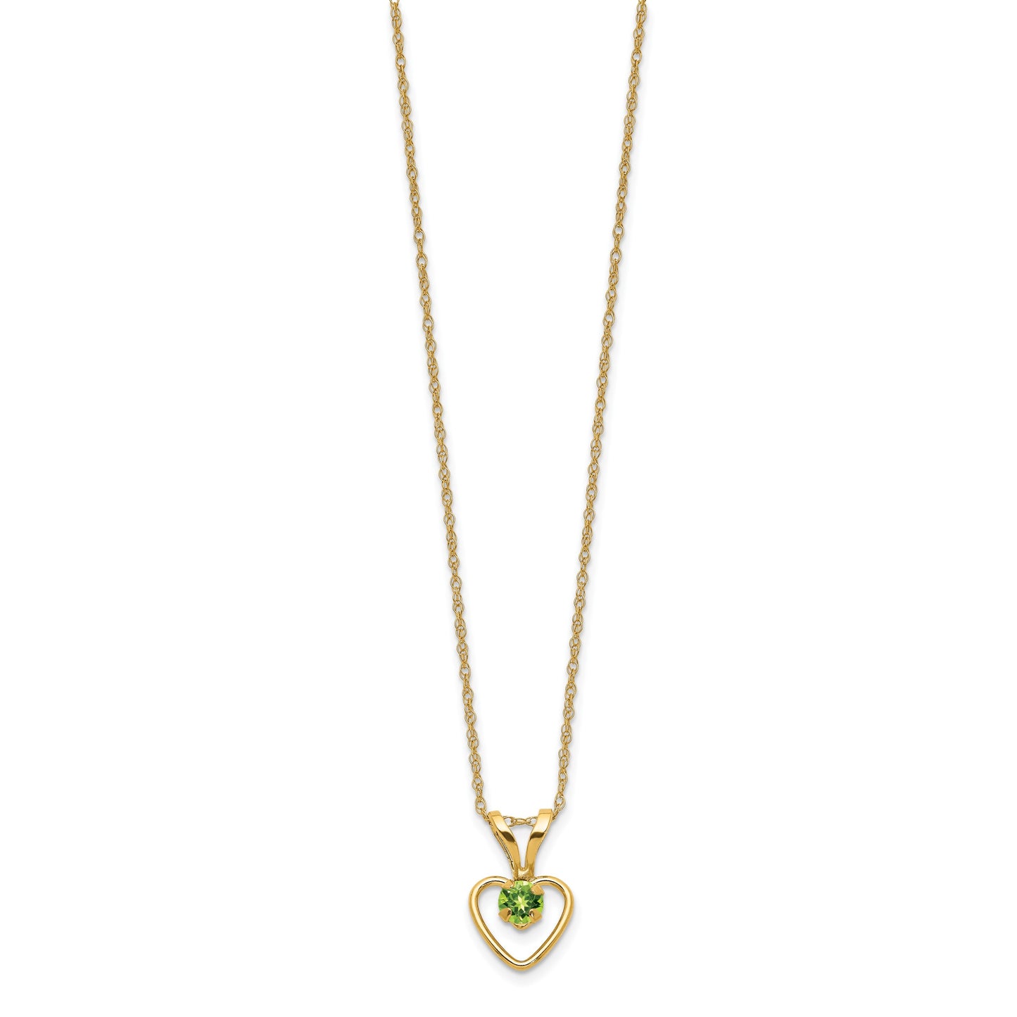 14k Madi K 3mm Peridot Heart Birthstone 15 inch Necklace