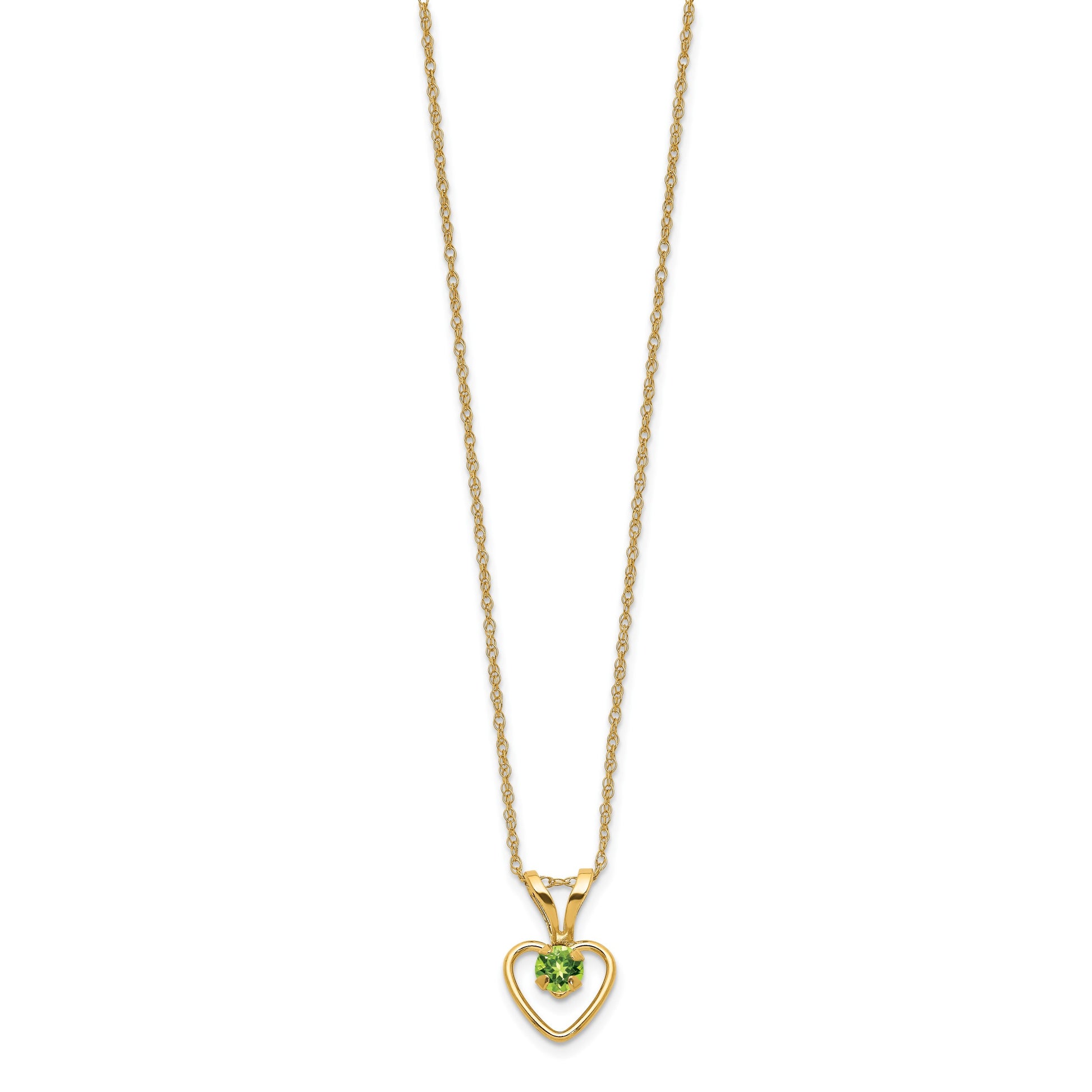 14k Madi K 3mm Peridot Heart Birthstone 15 inch Necklace