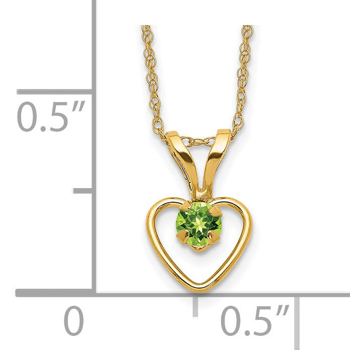 14k Madi K 3mm Peridot Heart Birthstone 15 inch Necklace