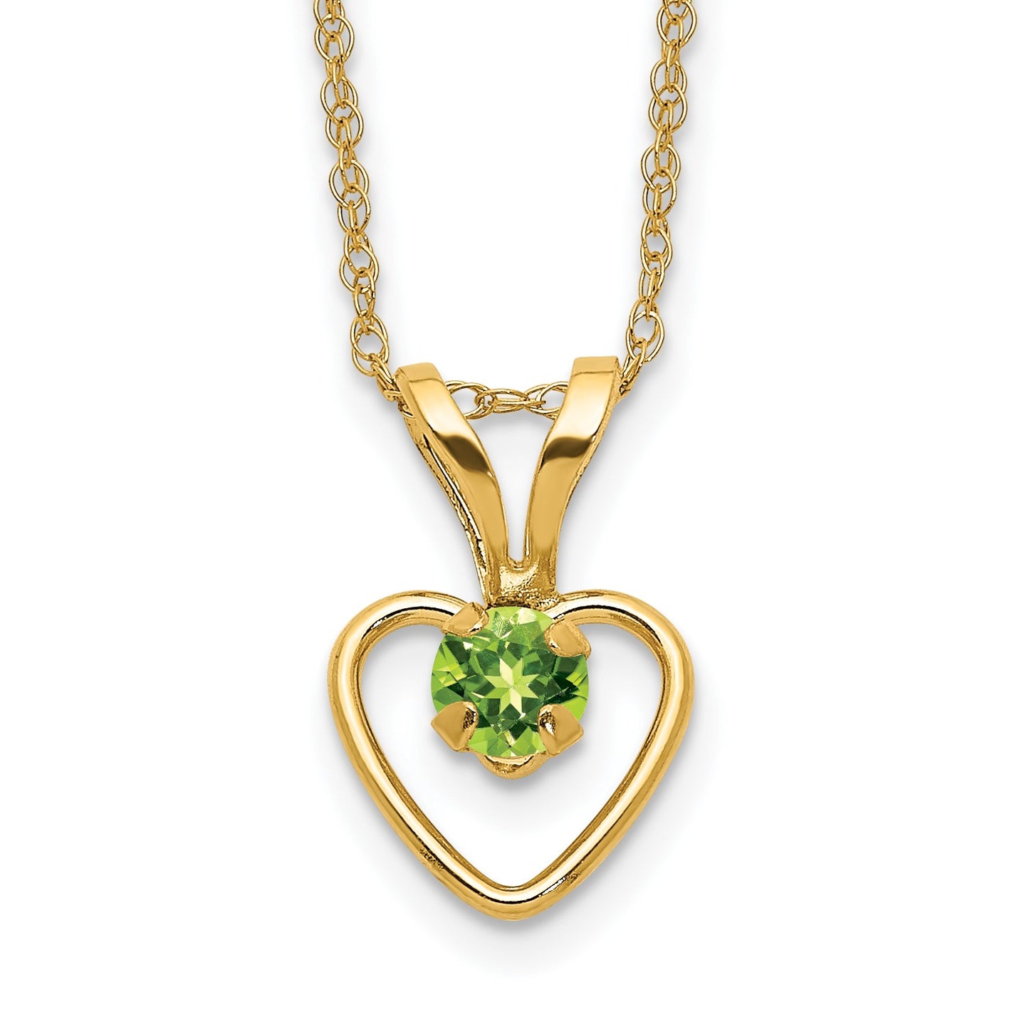 14k Madi K 3mm Peridot Heart Birthstone 15 inch Necklace
