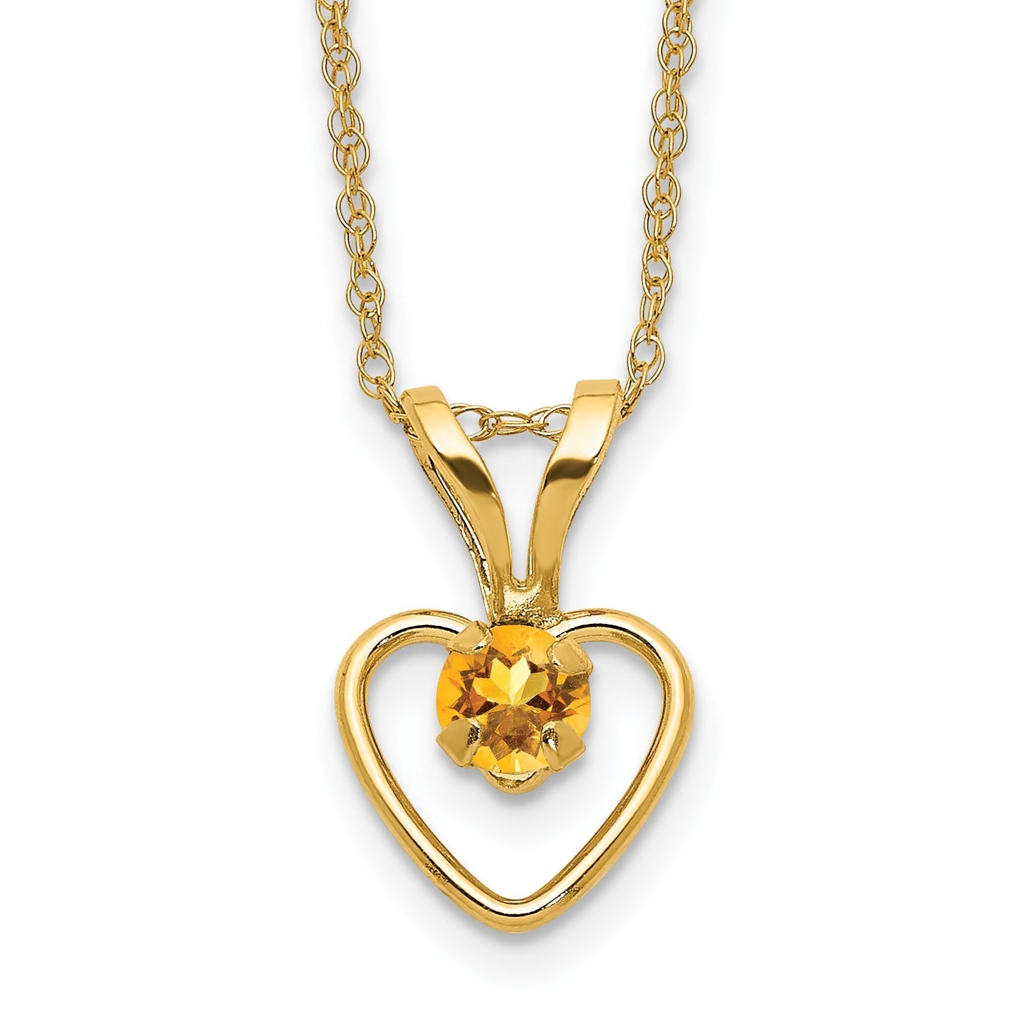 14k Madi K 3mm Citrine Heart Birthstone 15 inch Necklace