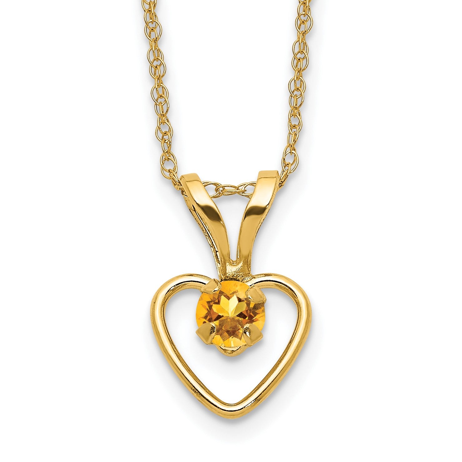 14k Madi K 3mm Citrine Heart Birthstone 15 inch Necklace