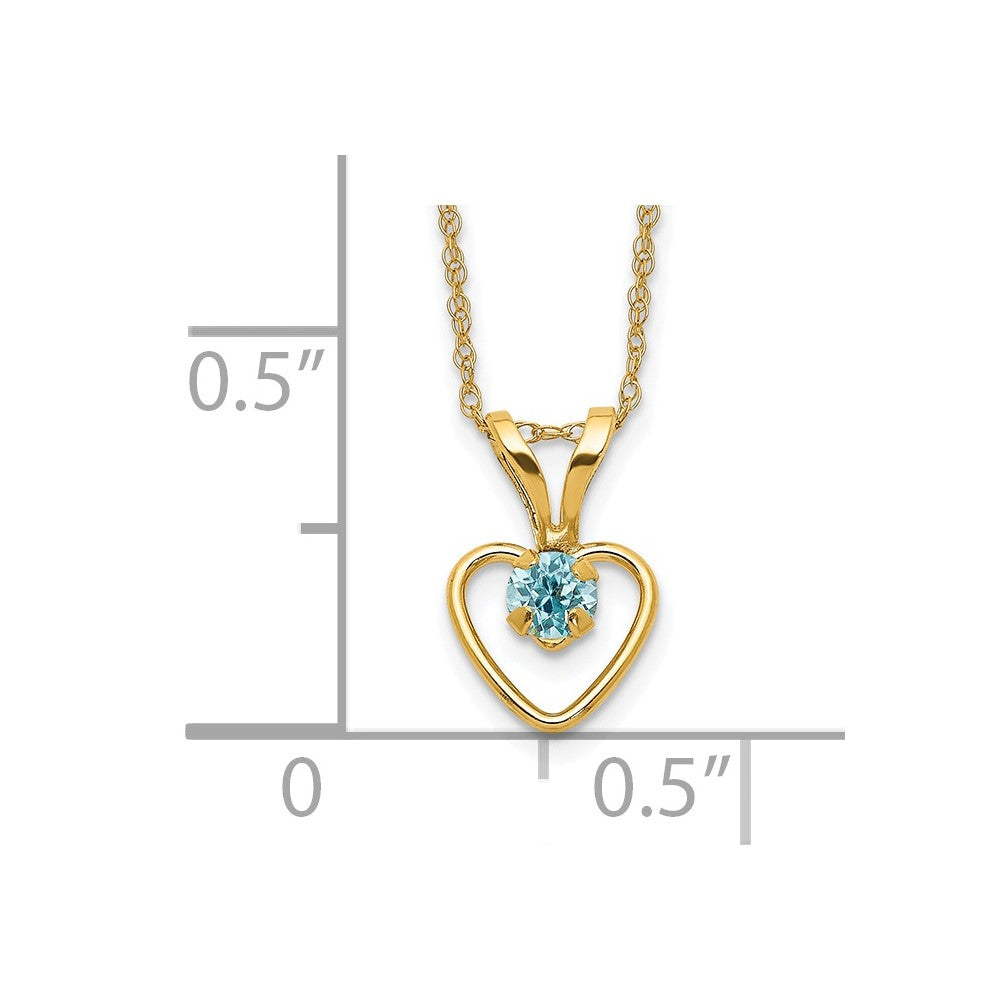 14k Madi K 3mm Blue Zircon Heart Birthstone Necklace