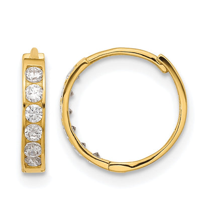 14k Madi K CZ 2x11mm Hinged Hoop Earrings