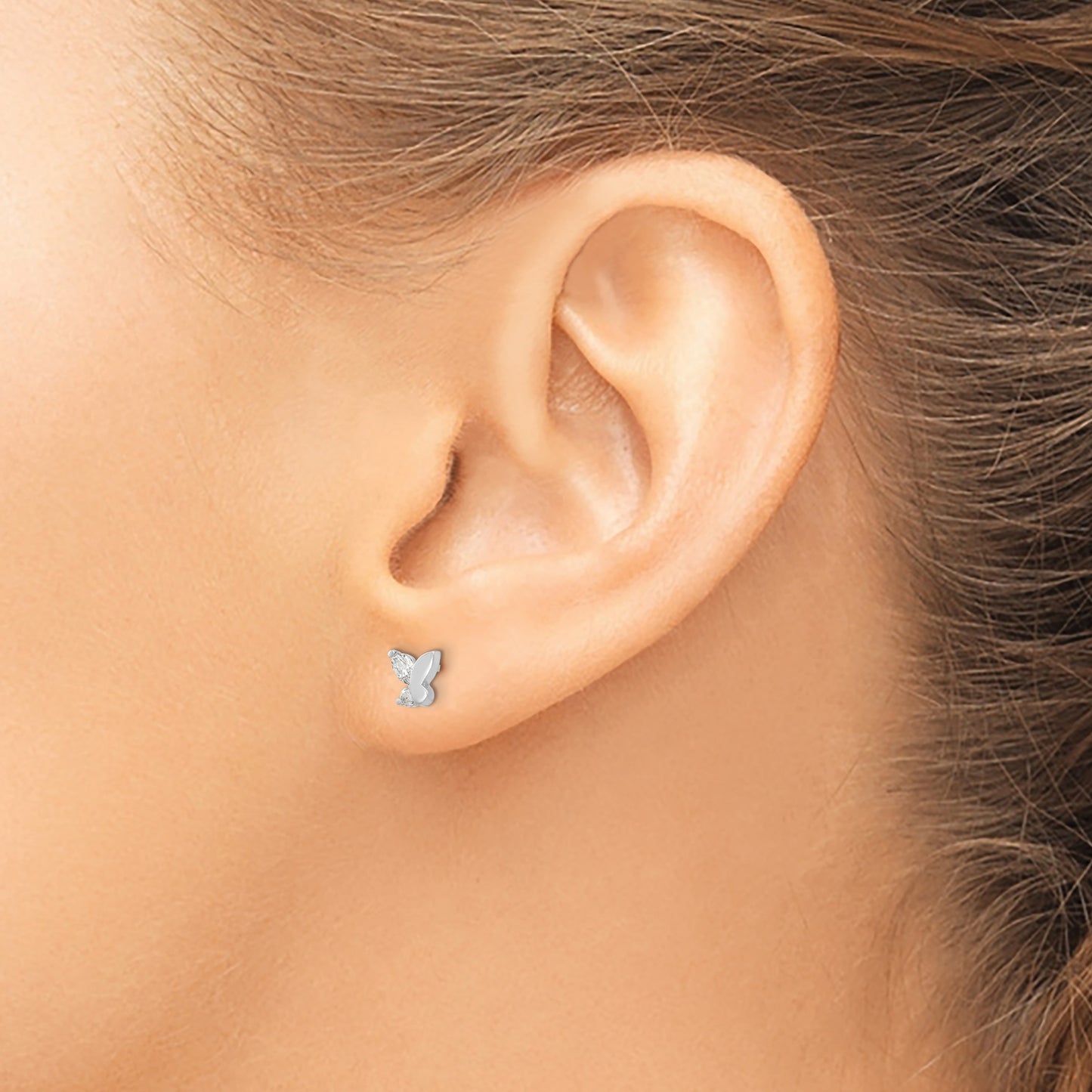 14k White Gold Madi K CZ Butterfly Childrens Post Earrings