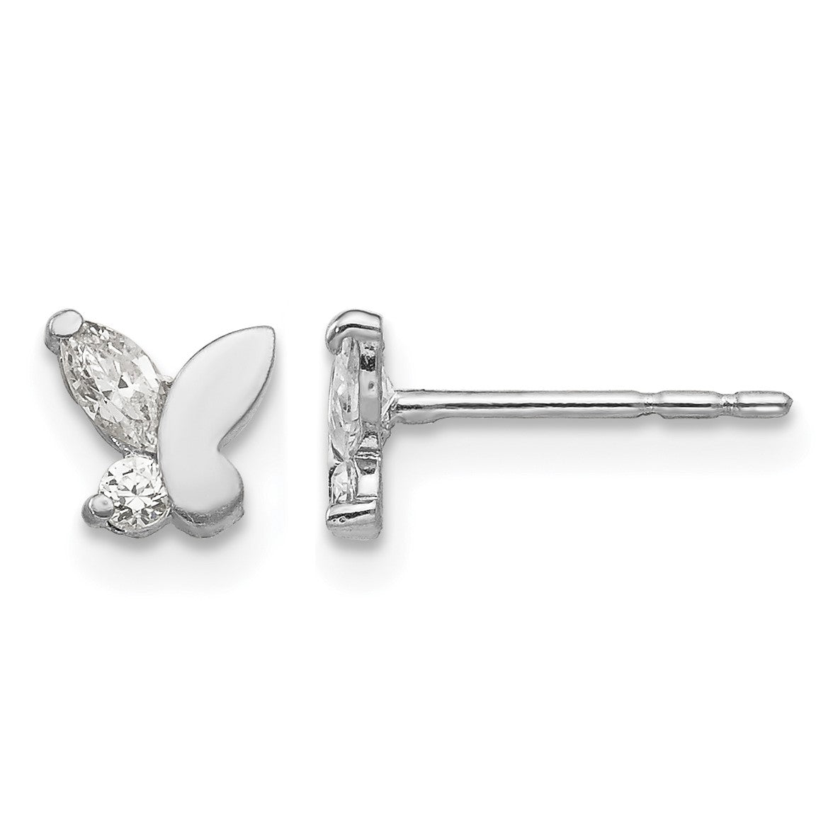 14k White Gold Madi K CZ Butterfly Childrens Post Earrings