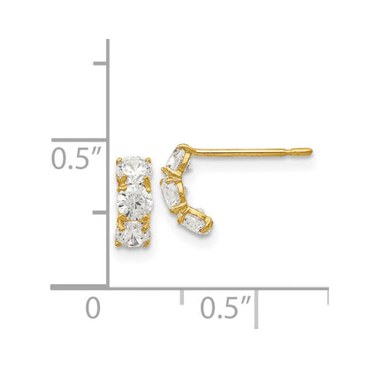 14k Madi K CZ Children's Three Stone Post Earrings