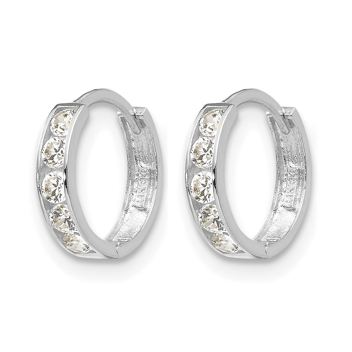 14k White Gold Madi K CZ 3x9mm Childrens Hinged Hoop Earrings