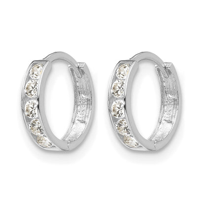 14k White Gold Madi K CZ 3x9mm Childrens Hinged Hoop Earrings