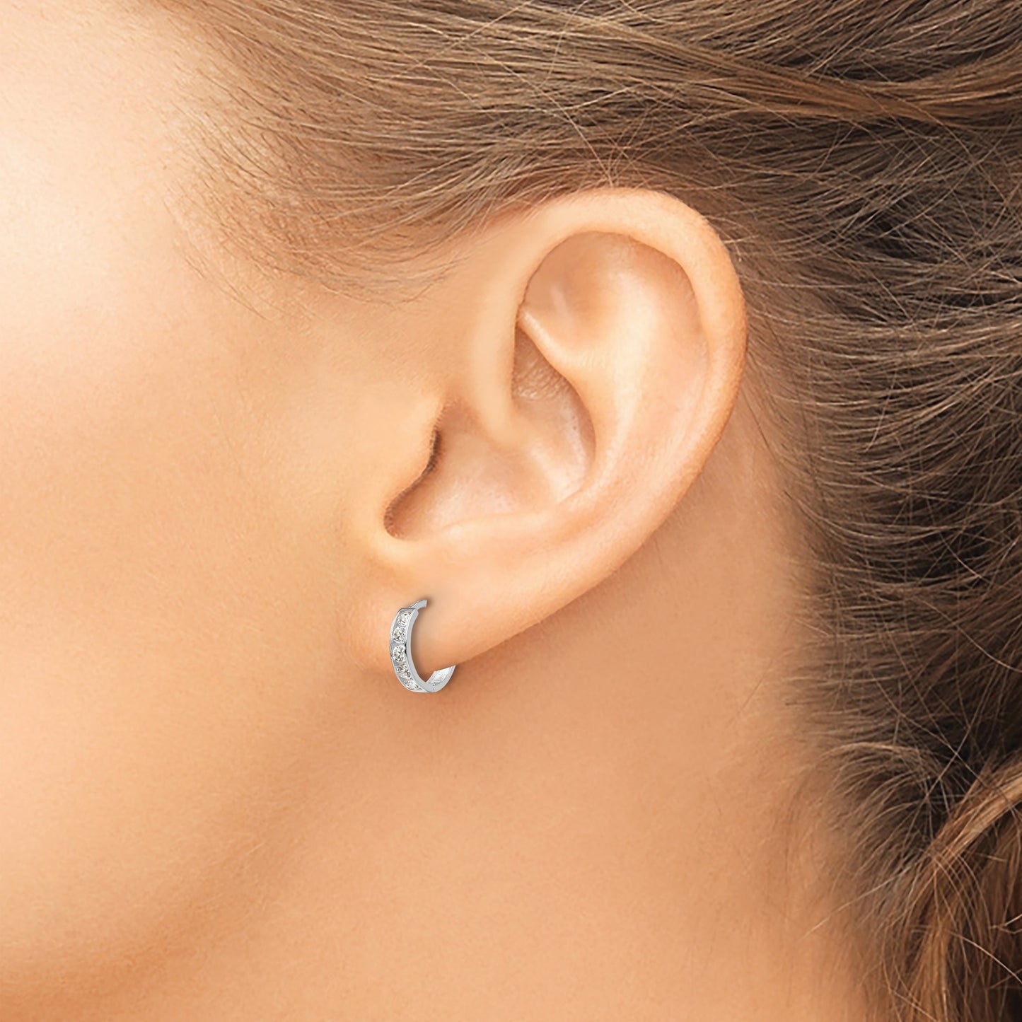 14k White Gold Madi K CZ 3x9mm Childrens Hinged Hoop Earrings