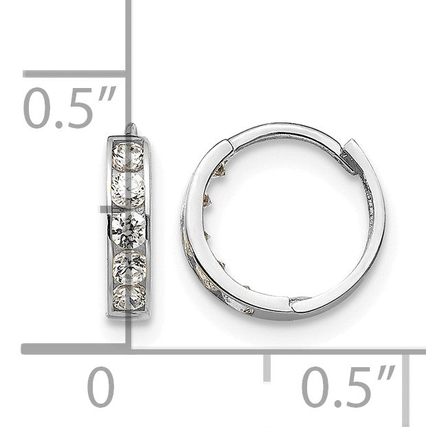 14k White Gold Madi K CZ 3x9mm Childrens Hinged Hoop Earrings