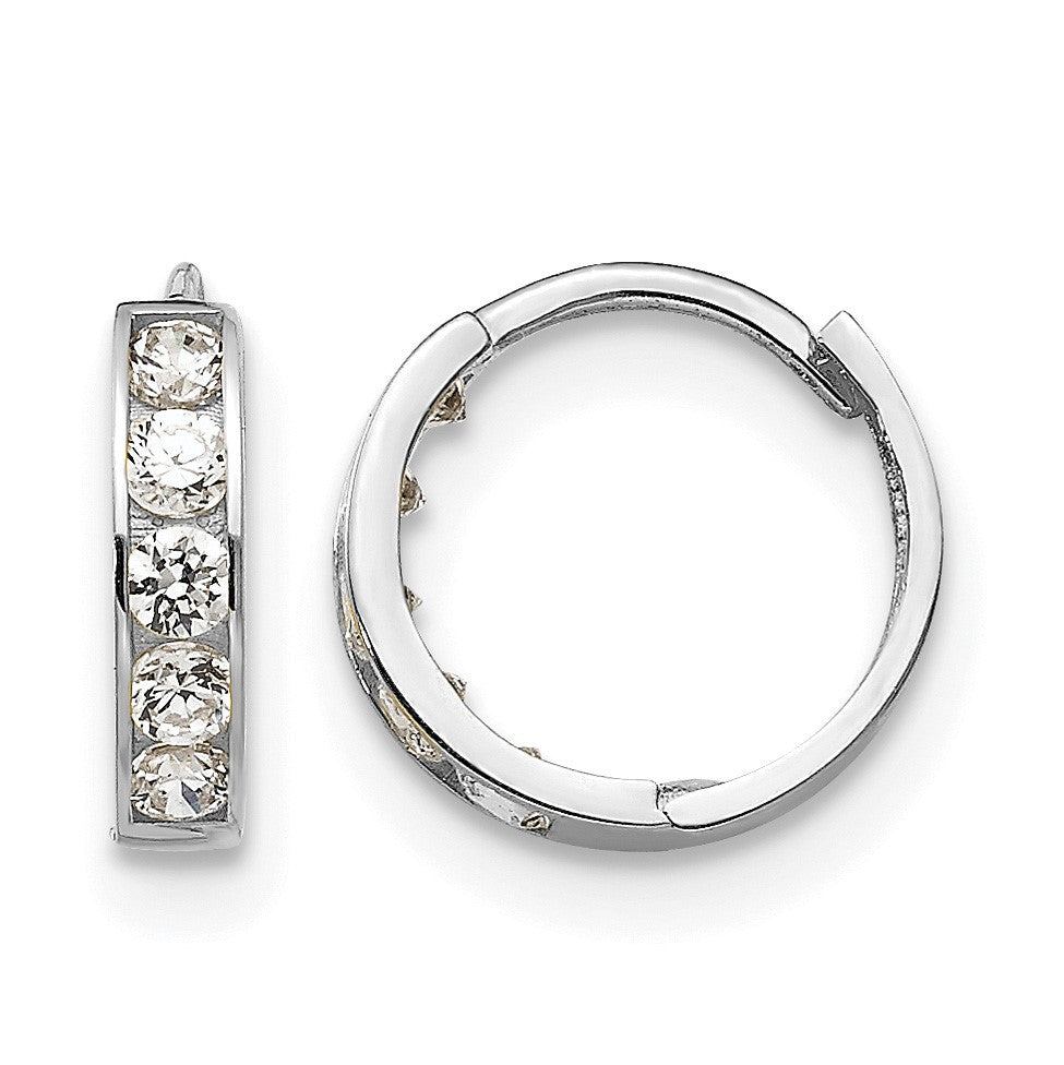 14k White Gold Madi K CZ 3x9mm Childrens Hinged Hoop Earrings