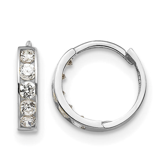 14k White Gold Madi K CZ 3x9mm Childrens Hinged Hoop Earrings