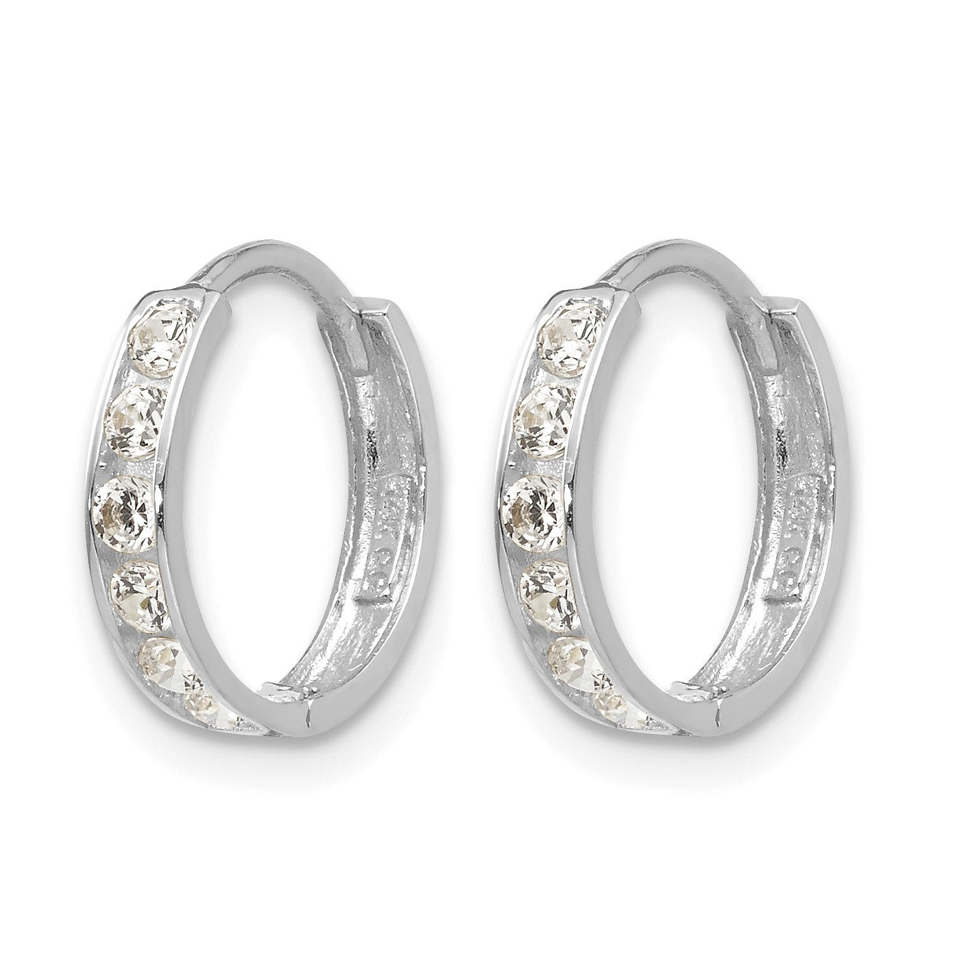 14k White Gold Madi K CZ 3x12mm Childrens Hinged Hoop Earrings
