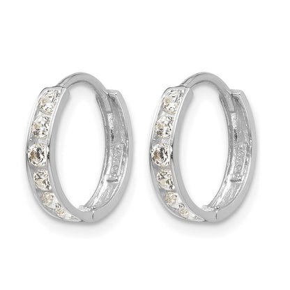 14k White Gold Madi K CZ 3x12mm Childrens Hinged Hoop Earrings
