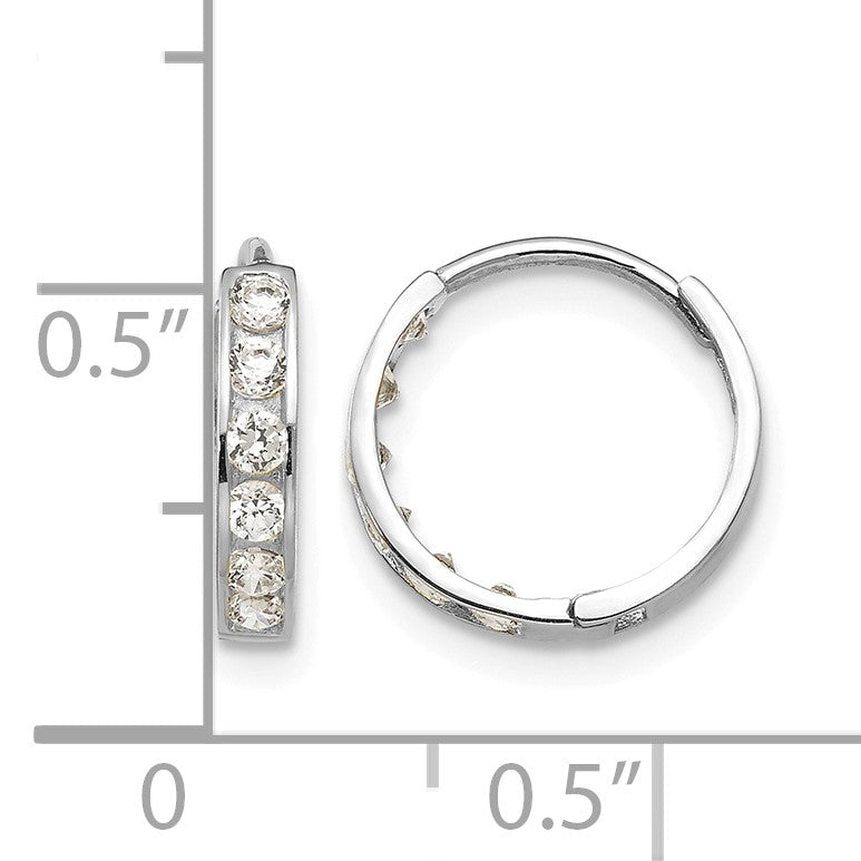 14k White Gold Madi K CZ 3x12mm Childrens Hinged Hoop Earrings