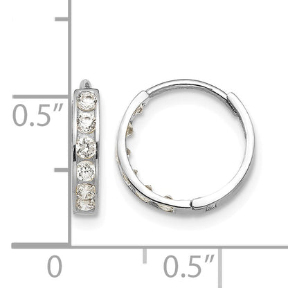 14k White Gold Madi K CZ 3x12mm Childrens Hinged Hoop Earrings