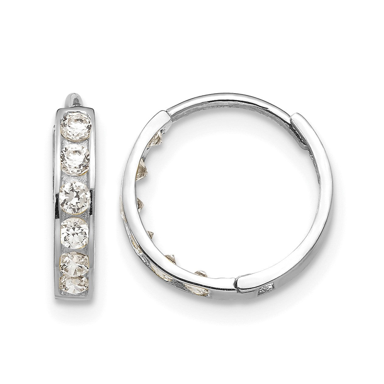 14k White Gold Madi K CZ 3x12mm Childrens Hinged Hoop Earrings