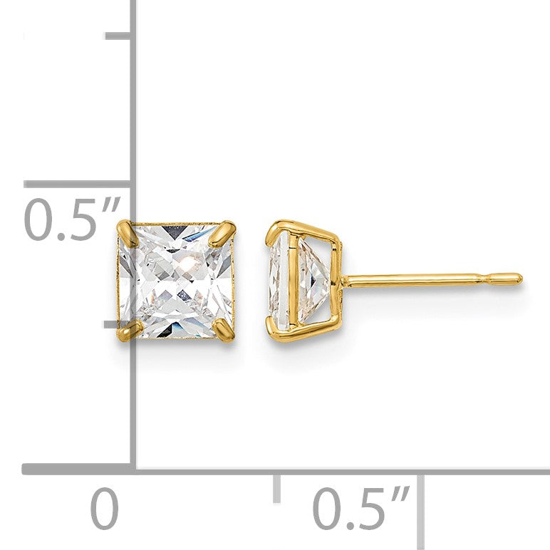 14k Madi K 5mm Square CZ Basket-Set Stud Earrings