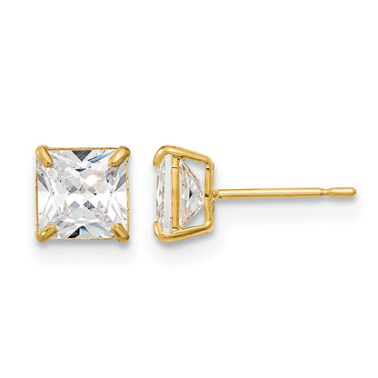 14k Madi K 5mm Square CZ Basket-Set Stud Earrings