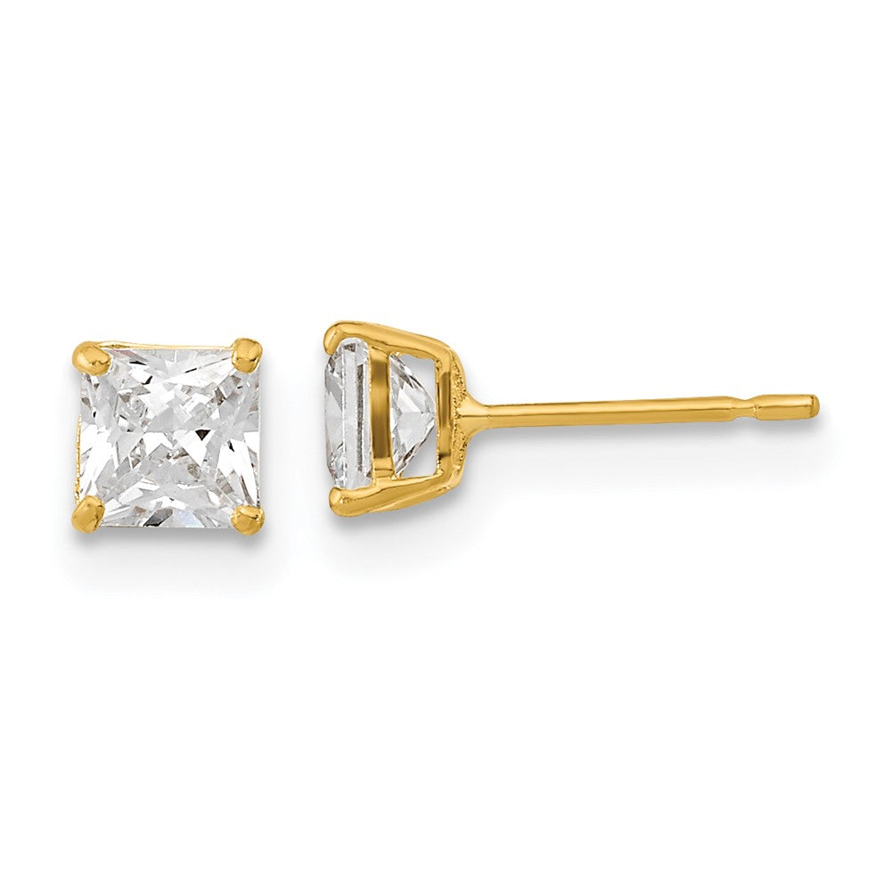 14k Madi K 4mm Square CZ Basket Set Stud Earrings