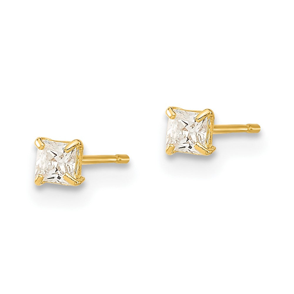 14k Madi K 2.5mm Square CZ Basket Set Stud Earrings