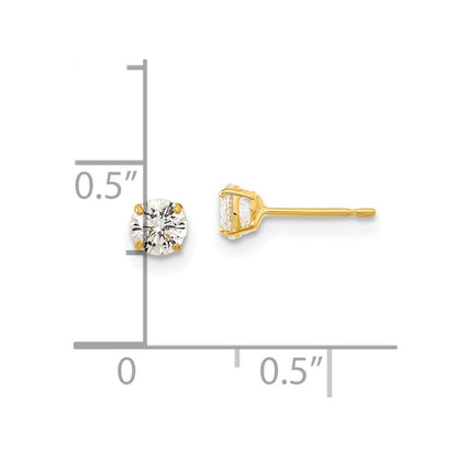 14k Madi K 4mm Round CZ Basket Set Stud Earrings