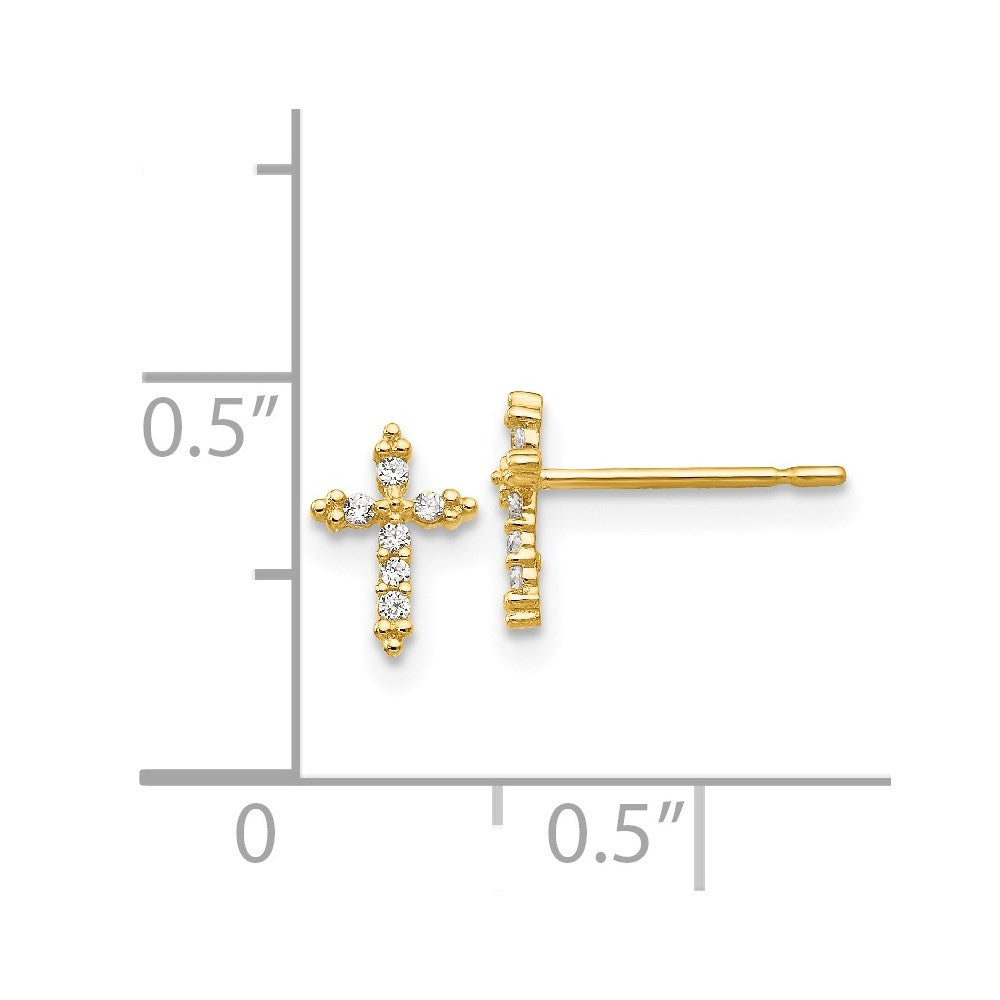 14k Madi K CZ Children's Cross Post Earrings