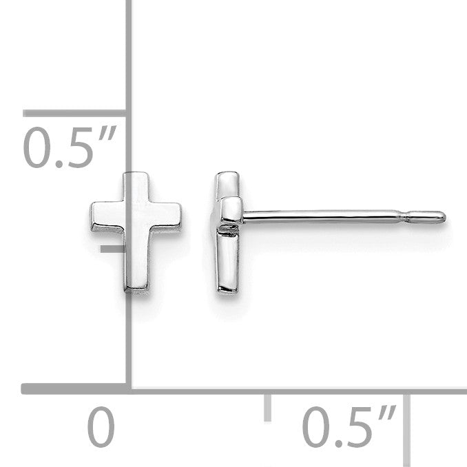 14k White Gold Madi K Tiny Cross Childrens Post Earrings