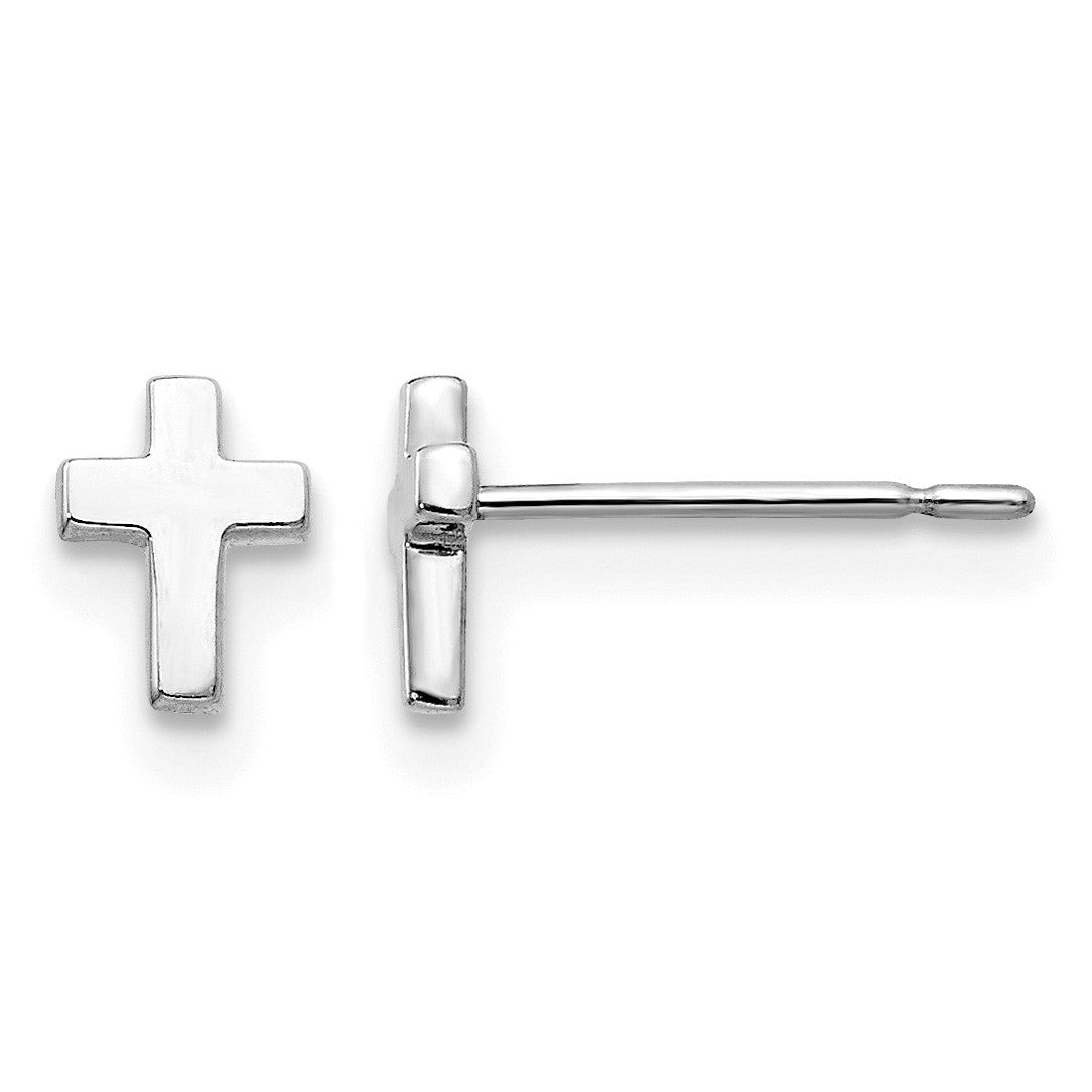 14k White Gold Madi K Tiny Cross Childrens Post Earrings